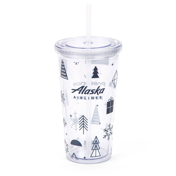 Alaska Airlines Clear Holiday Tumbler with Straw