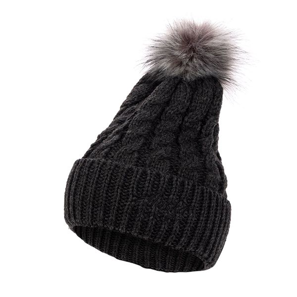 Alaska Airlines Charcoal Faux Fur Pom Beanie