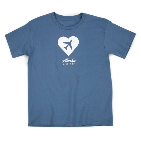 Alaska Airlines Youth Airplane Heart Blue Tee