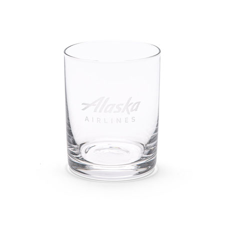 Alaska Airlines 12 oz Etched Rocks Glass