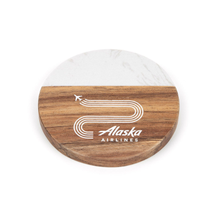 Alaska Airlines Acacia Wood and Marble Coaster