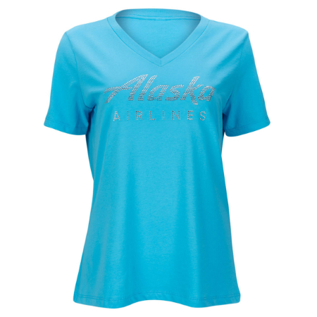 Alaska Airlines Ladies Turquoise Rhinestone Tee