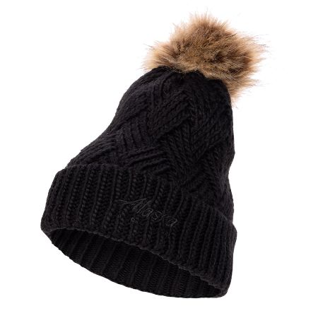 Alaska Airlines Fur Pom Knit Black Beanie