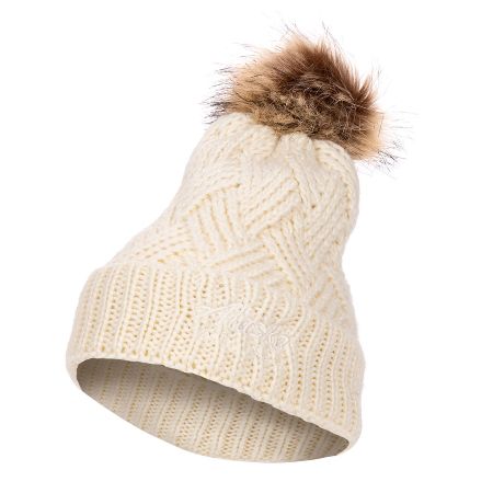 Alaska Airlines Fur Pom Knit Cream Beanie