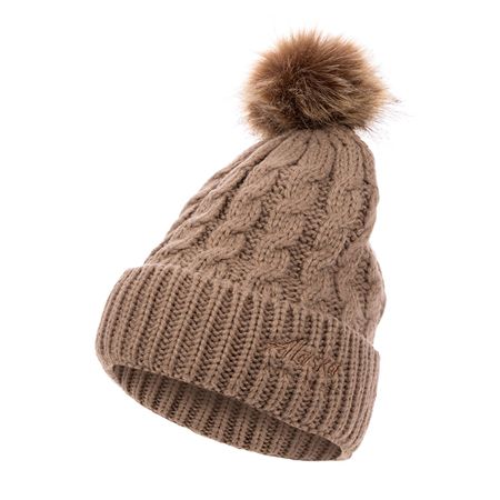 Alaska Airlines Khaki Faux Fur Pom Beanie