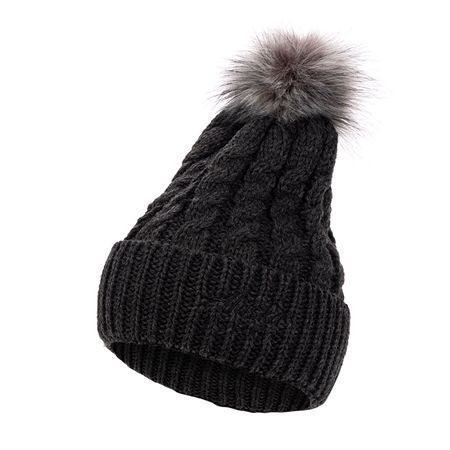 Alaska Airlines Charcoal Faux Fur Pom Beanie